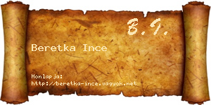 Beretka Ince névjegykártya